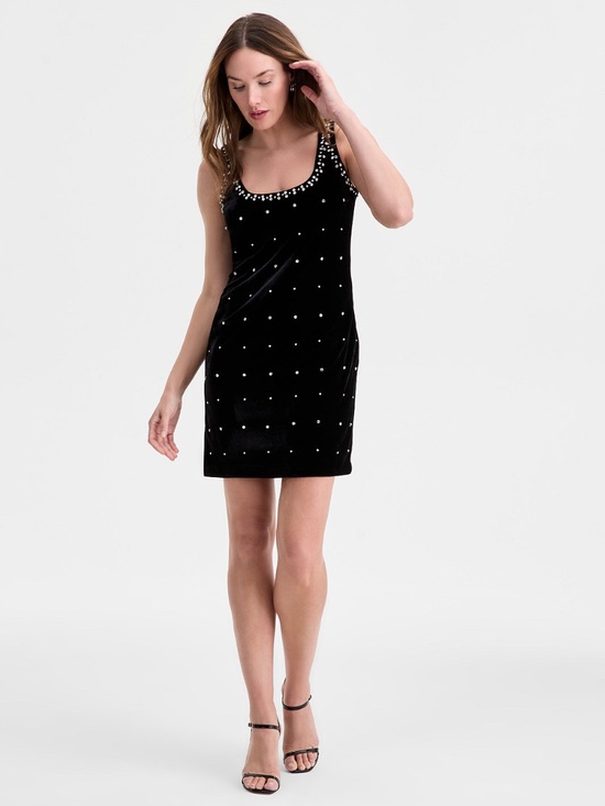 ON 34th Dresses & Skirts - Trendy Black Rhinestone-Embellished Velvet Mini Dress NWT